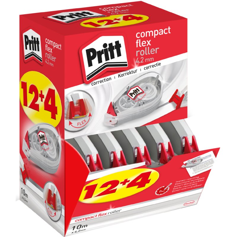 Pritt correcteur Compact Flex, 4,2 mm × 10 m, embout flexible, 16 pièces